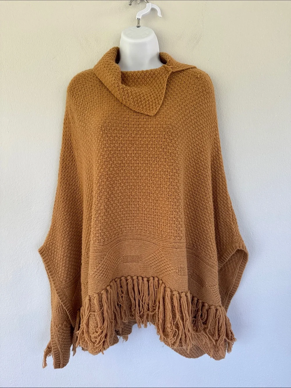 Coldwater Creek brown wool blend tassel fringe poncho sweater one size